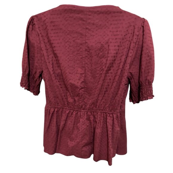 Lane Bryant Short Sleeve Embroidered Eyelet Burgundy Babydoll Top Plus Size 16 - Picture 7 of 12
